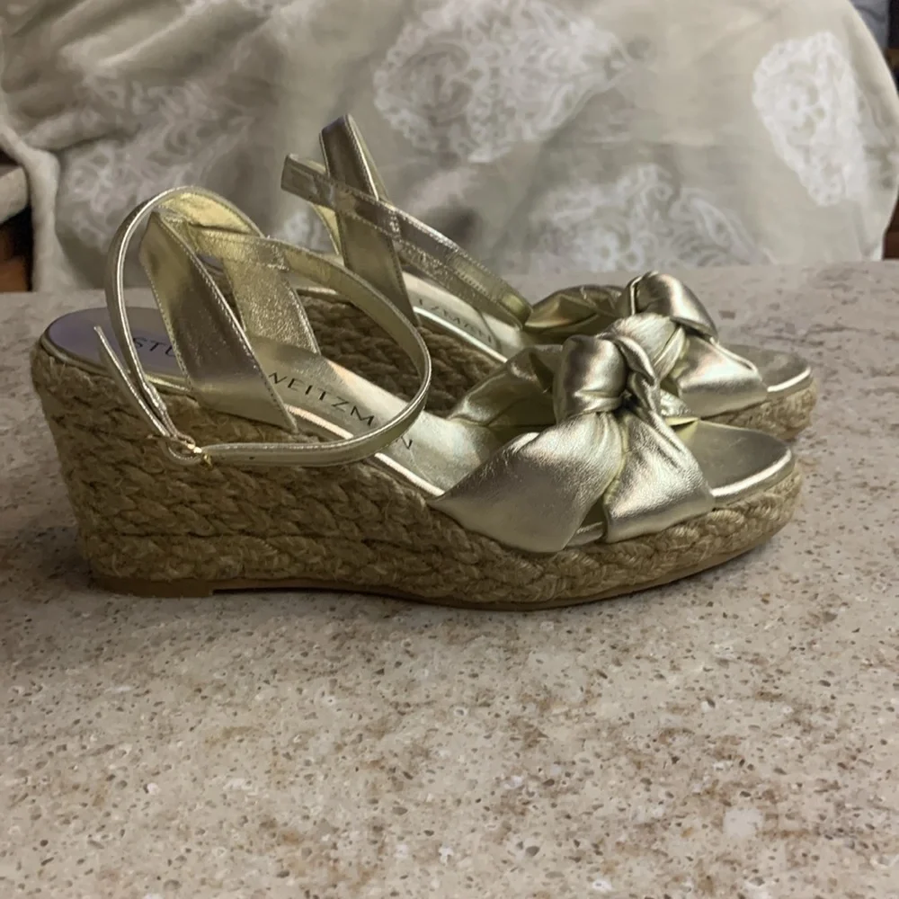 NWOT Stuart Weitzman Playa Metallic Leather Wedge Espadrilles Size 8